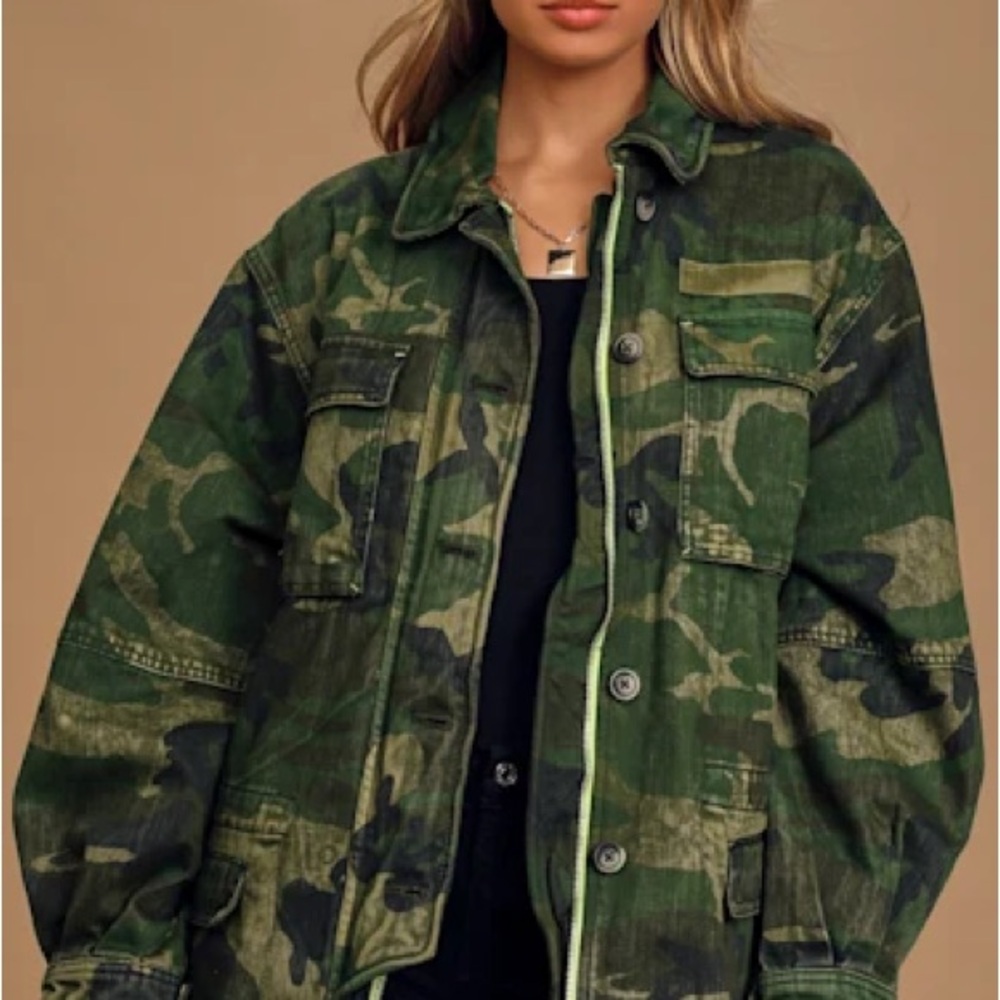 Free People Camouflage Green Jacket
